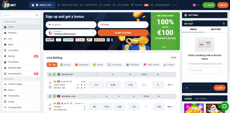Sports betting at 20bet