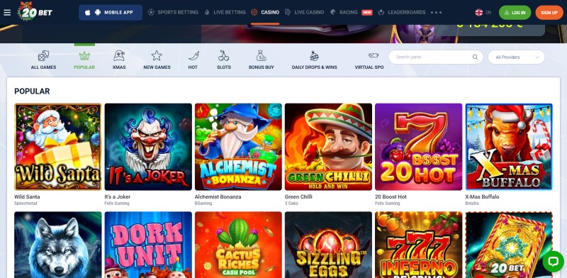 What games are offered at 20bet casino